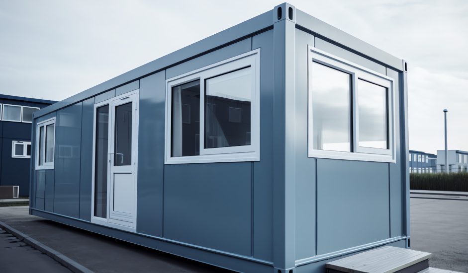 a white metal trailer for builders on the construction site-1